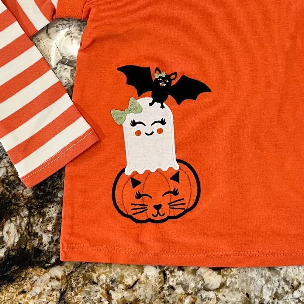 NWT Gymboree Orange & Ivory Striped Leggings & Halloween Layered Top - SIZE 2T